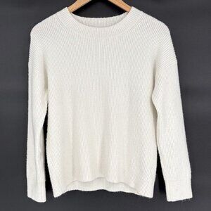 J.Crew Women's Ribbed Boyfriend Crewneck Sweater XS Ivory Extra Soft Yarn Preppy